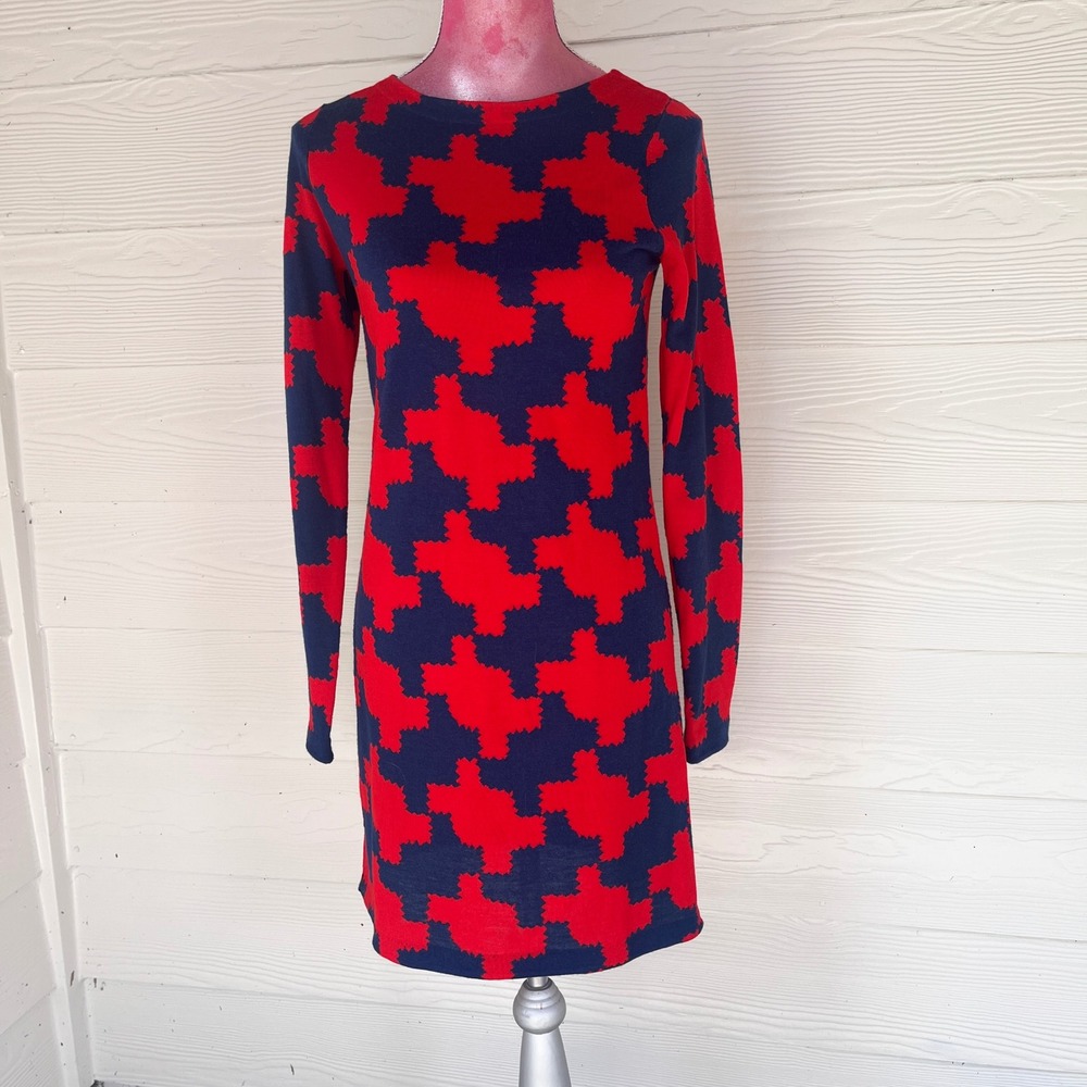 Diane von Furstenberg‎ Sweater Dress Womens SP Red Blue Excellent Wool Knit Mini